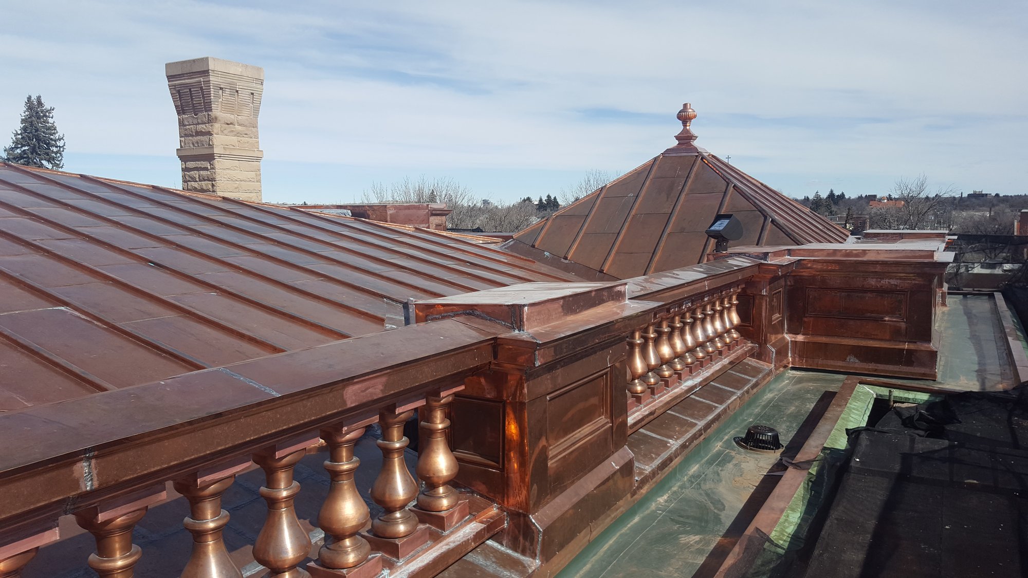 Copper roofing of a historic property